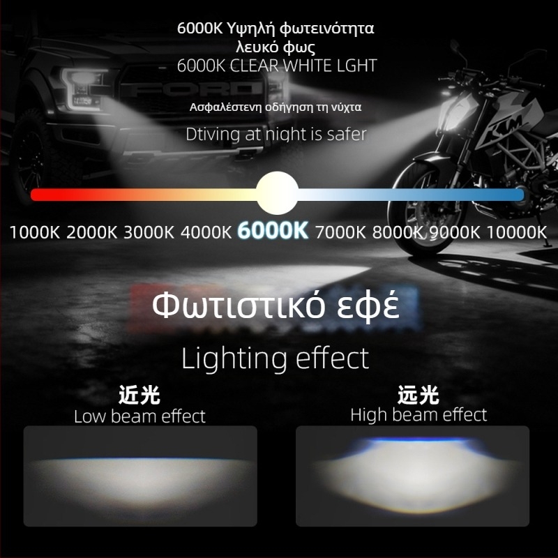 LED φανάρι H4 με άμεση σύνδεση, διπλής προβολής φακός, μακρινό και κοντινό φως, 3600 lm, 50W