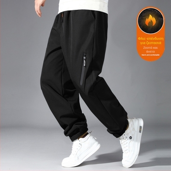 Ανδρικά παντελόνια softshell jogger με επένδυση φλίς, αδιάβροχα και ανθεκτικά στον άνεμο, χαλαρή εφαρμογή, μέση μεσαία — Χειμώνας 2025