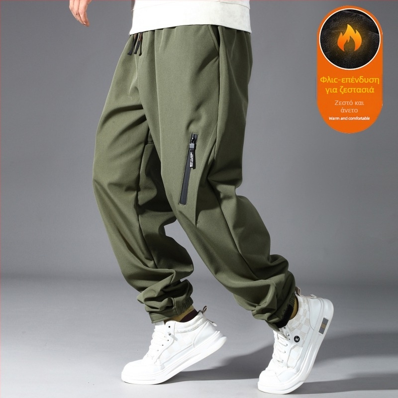 Ανδρικά παντελόνια softshell jogger με επένδυση φλίς, αδιάβροχα και ανθεκτικά στον άνεμο, χαλαρή εφαρμογή, μέση μεσαία — Χειμώνας 2025