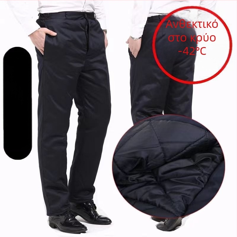 Σετ ανδρικού χειμερινού μπουφάν και παντελονιών από συνθετικό δέρμα, παχιά επένδυση, γέμισμα μεταξο‑βαμβάκι, Χειμώνας 2025