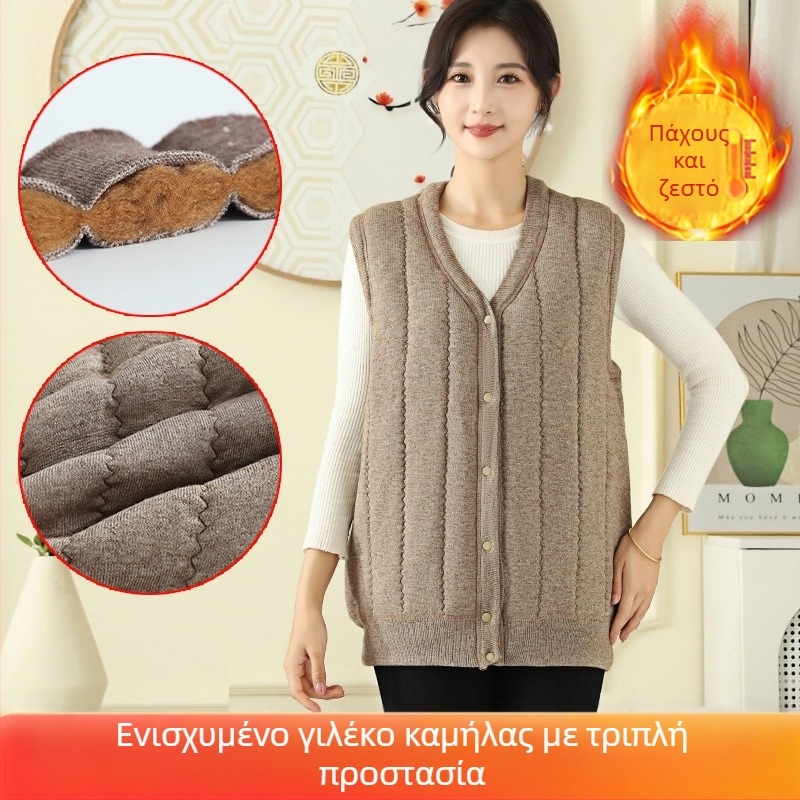 Γιλέκο από μαλλί καμήλας, χοντρό χειμωνιάτικο ζεστό ρούχο, άνετη εφαρμογή, 90% μαλλί καμήλας