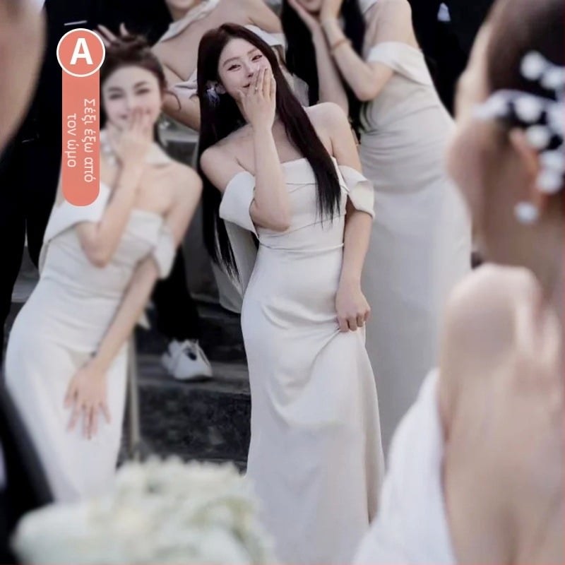 Φόρεμα παρανύμφων με έναν ώμο, halter λαιμό, στενός στη μέση, μακρύ σατέν φόρεμα, άνοιξη 2025