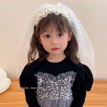 Κοριτσίστικη κορδέλα κεφαλής με πέπλο — χειροποίητο από πλαστικό/ρητίνη, καρτούν στυλ, φρέσκο και γλυκό, αξεσουάρ για το κεφάλι