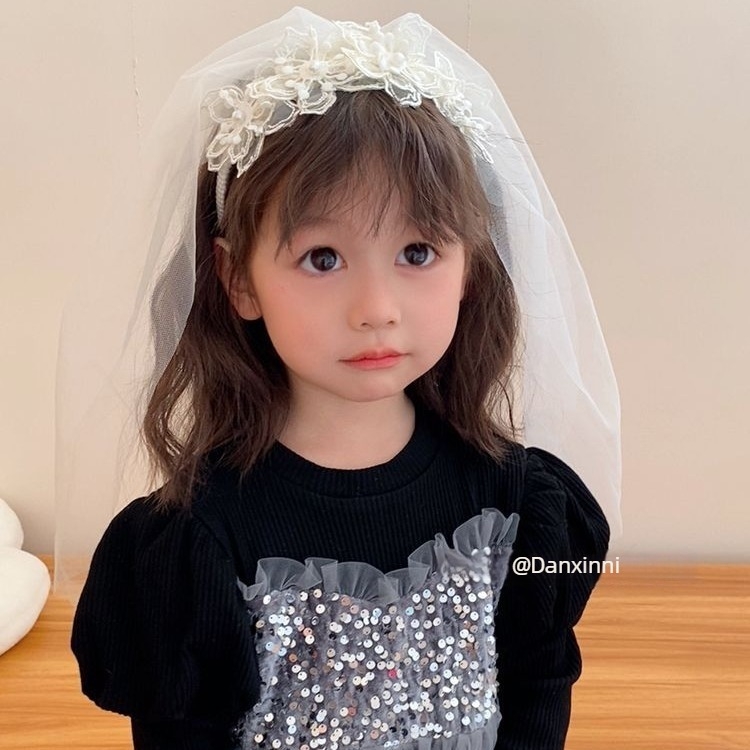 Κοριτσίστικη κορδέλα κεφαλής με πέπλο — χειροποίητο από πλαστικό/ρητίνη, καρτούν στυλ, φρέσκο και γλυκό, αξεσουάρ για το κεφάλι