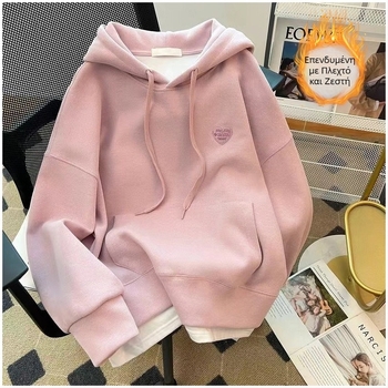 Γυναικείο φούτερ με κουκούλα και φλίς, κανονική εφαρμογή, μακριά μανίκια, ακρυλικό νήμα, φθινοπωρο 2024