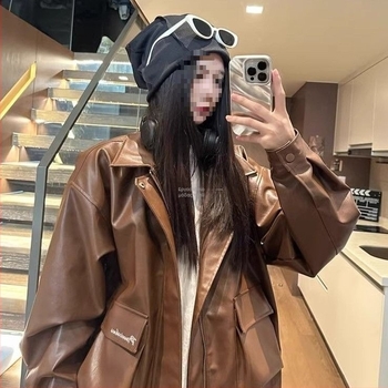 Qunzhuo Γυναικείο μπουφάν από συνθετικό δέρμα, χωρίς μανίκια, τετράγωνος γιακάς, φερμουάρ, στυλ βασίλισσας-αδελφής, Άνοιξη 2025