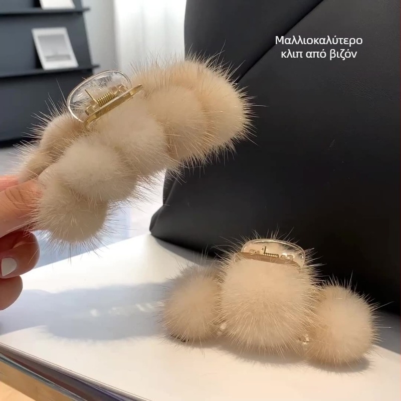 Κλιπ μαλλιών από πραγματική γούνα μίνκ, κλιπ γκριπερ τύπου καρχαρία για αξεσουάρ κεφαλής, αρχικός σχεδιασμός, προέλευση Χεμπέι, φθινόπωρο 2023