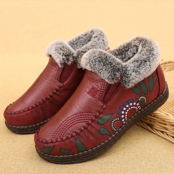 Γυναικεία χειμερινά παπούτσια από βαμβάκι με επάνω μέρος από μικροϊνες, σόλα PU, επένδυση με τεχνητή γούνα, αντιολισθητικά και αδιάβροχα, λουλουδάτος σχεδιασμός