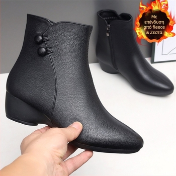 Χειμερινές γυναικείες μπότες από βαμβάκι με πλαϊνό φερμουάρ, επένδυση γούνας, σόλα από καουτσούκ και χαμηλό παχύ τακούνι