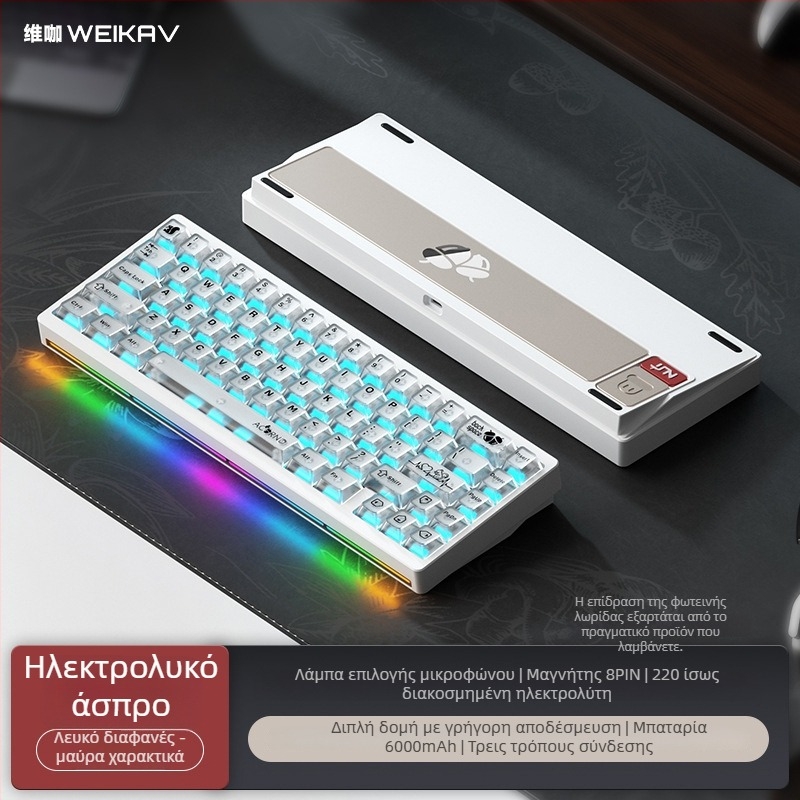 Weikav Nut65 Τρία-Mode Αλουμινένιο Μηχανικό Πληκτρολόγιο με Γκασκε Δομή Κιτ | Έως 87 πλήκτρα, RGB φωτισμός, ενσύρματη σύνδεση, καλώδιο 1,5 m