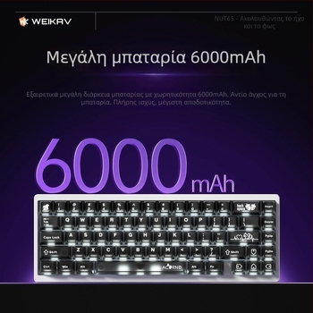 Weikav Nut65 αλουμινένιο μηχανικό πληκτρολόγιο με gasket δομή και τρία λειτουργικά προγράμματα, ενσύρματο, RGB φωτισμός, έως 87 πλήκτρα