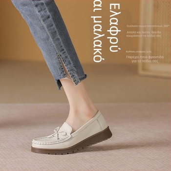 Γυναικείοι δερμάτινοι loafers με στρογγυλή μύτη, χαμηλό τακούνι 1-3 εκ, επένδυση PU, σόλα από καουτσούκ