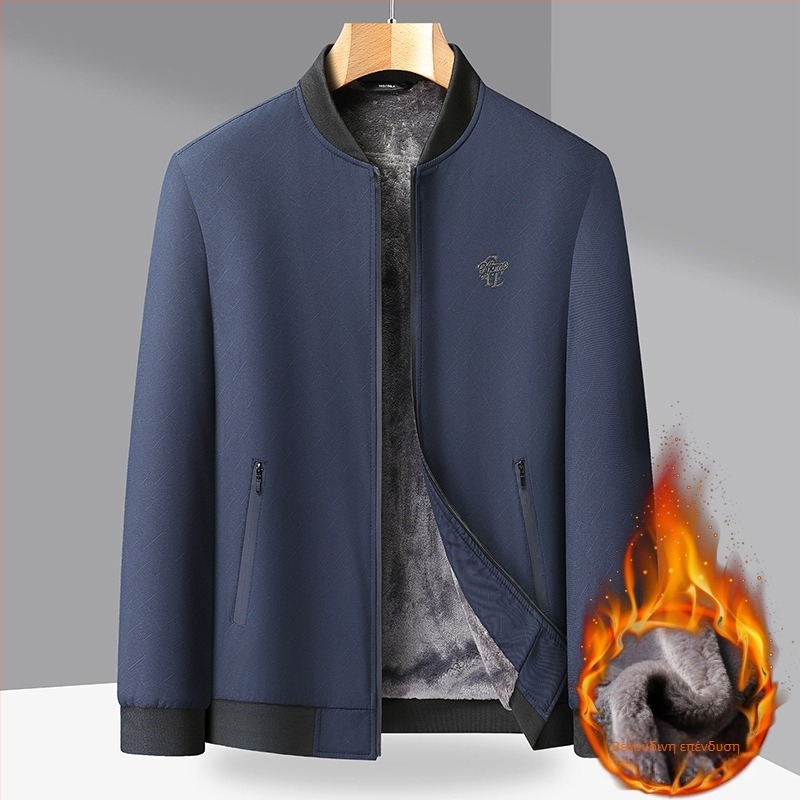 Ανδρικό χειμωνιάτικο μπουφάν με V-λαιμό, επένδυση φλίς, τσέπες με φερμουάρ, μπροστινό φερμουάρ, 100% πολυεστέρας