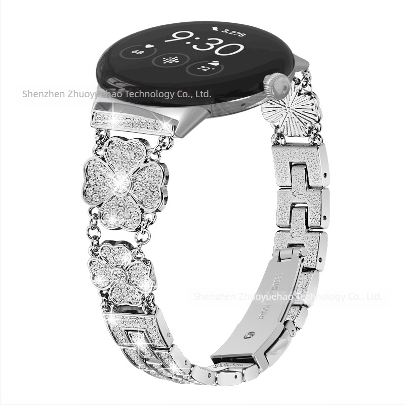Μεταλλικό λουράκι για Google Pixel Watch με διακόσμηση τετραφύλλου με διαμάντια, 20 mm πλάτος συνδέσμου, 65 g βάρος, κυκλοφόρησε το 2025, μοντέρνο στυλ