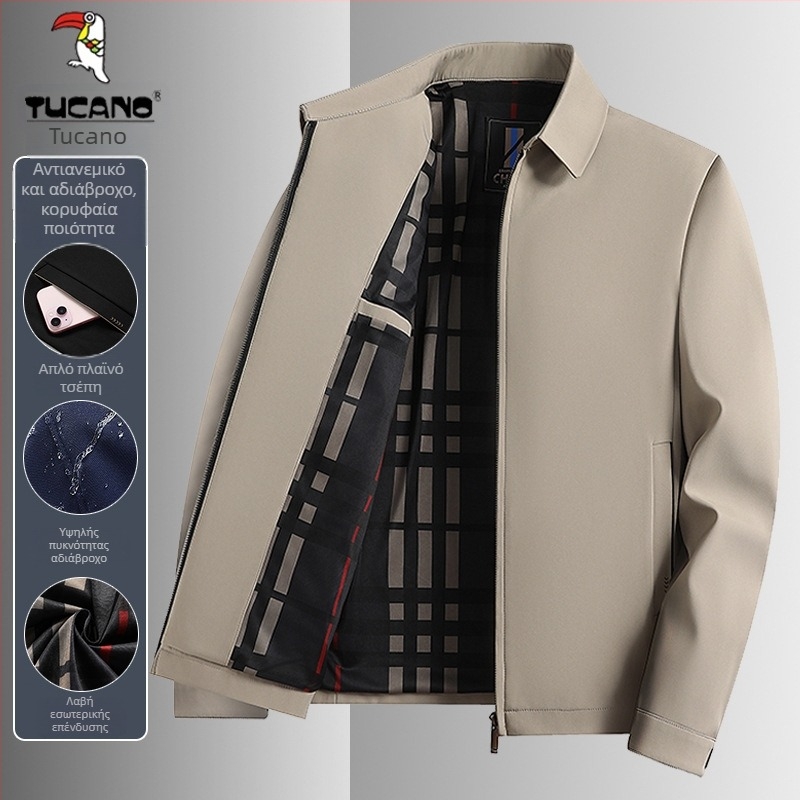 Woodpecker 2025 Ανοιξιάτικο πανωφόρι εξωτερικού τύπου με γιακά λαπέλ, μακρύ μανίκι, φερμουάρ, ελεύθερη γραμμή