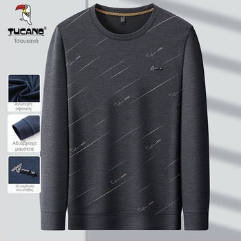 Woodpecker Ανδρικό μακρυμάνικο εσωτερικό τοπ για βασικό ρούχο, στρογγυλή λαιμόκοψη, 100% πολυεστέρας, ελεύθερη εφαρμογή, φθινόπωρο 2025