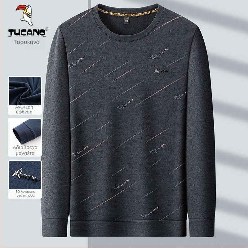 Woodpecker Ανδρικό μακρυμάνικο εσωτερικό τοπ για βασικό ρούχο, στρογγυλή λαιμόκοψη, 100% πολυεστέρας, ελεύθερη εφαρμογή, φθινόπωρο 2025