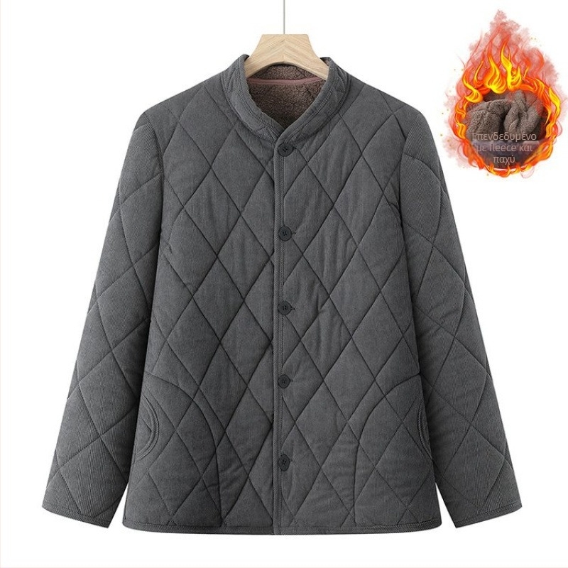 Ανδρικό εξωτερικό μπουφάν με στάντ γιακά, μακριά μανίκια, κλείσιμο με κουμπιά, ύφασμα από μίγμα λίνου, χειμερινή σεζόν