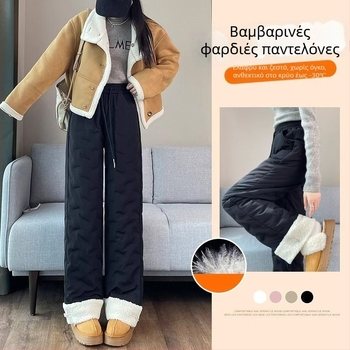 Γυναικείες παχύτερες παντελόνες με πούπουλα για τον χειμώνα – ίσια γραμμή, ψηλή μέση, γέμισμα νάιλον 70-80%, Chenille ύφασμα με 90-95% κύρια σύνθεση και ελαστάν