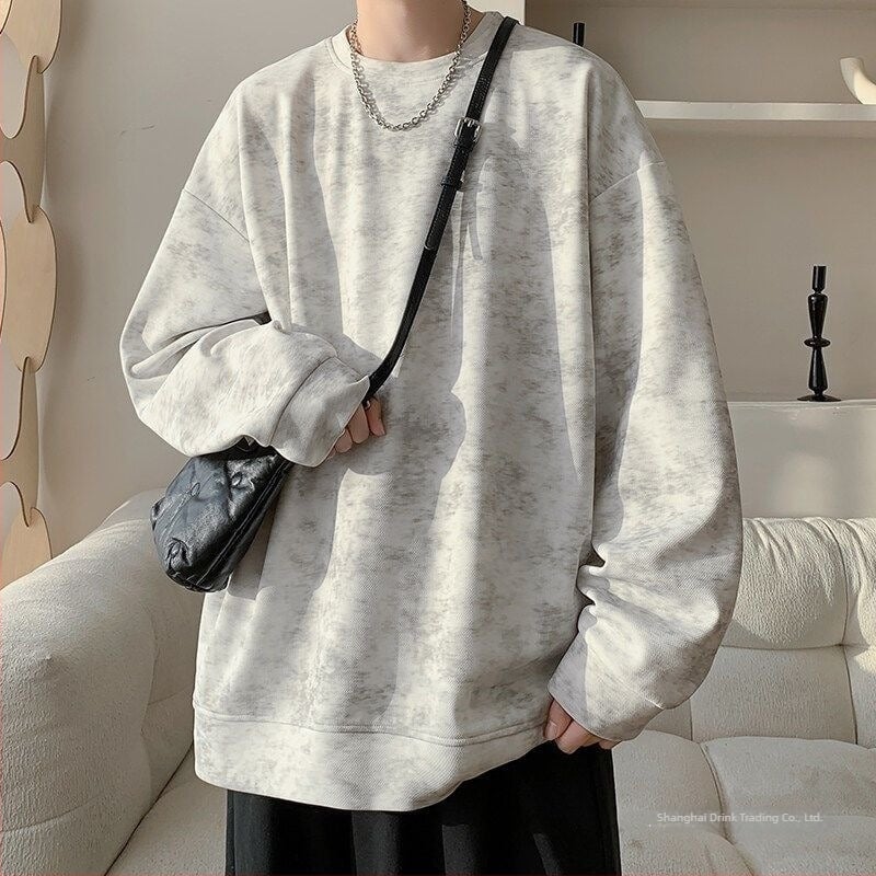 Tie-Dye Hoodie Sweatshirt για άνδρες, στρογγυλός λαιμός, oversized χαλαρή γραμμή, βαμβάκι 71–80%