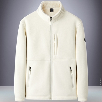 Ανδρικό cardigan φλις με κουκούλα, φερμουάρ, ψηλός γιακά, χαλαρή εφαρμογή