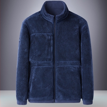 Ανδρικό cardigan φλις με κουκούλα, φερμουάρ, ψηλός γιακά, χαλαρή εφαρμογή