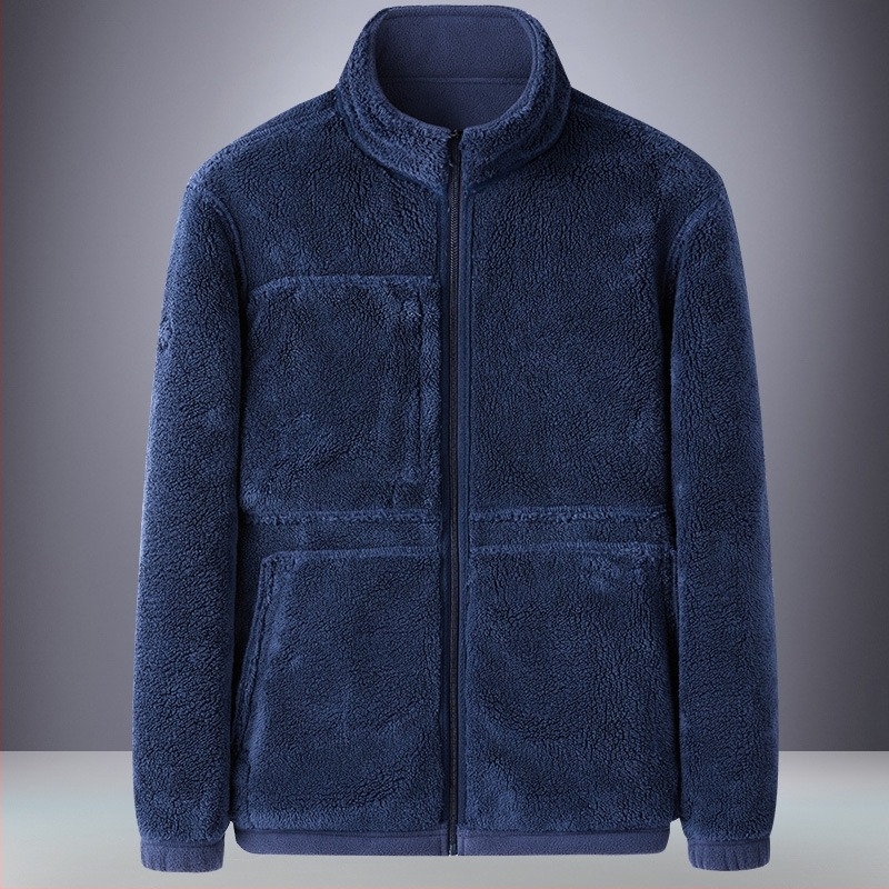 Ανδρικό cardigan φλις με κουκούλα, φερμουάρ, ψηλός γιακά, χαλαρή εφαρμογή