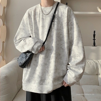 Tie-dye hoodie για άνδρες, στρογγυλός λαιμός, βαμβάκι 71–80%, oversized, μακριά μανίκια, φθινοπωρινό casual