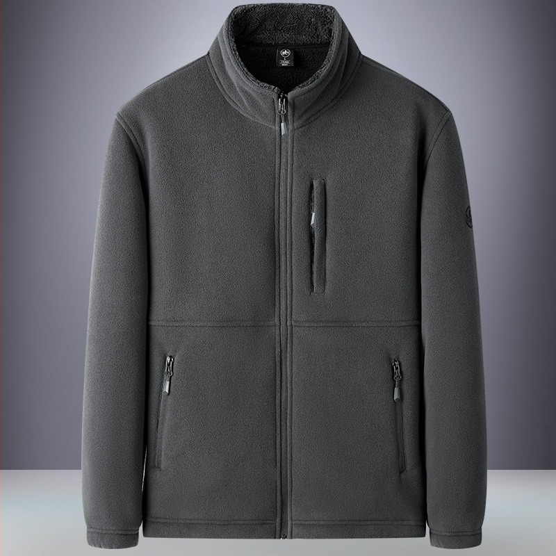 Ανδρικό φλίς cardigan με κουκούλα, μπροστινό φερμουάρ, σταθερός γιακάς, φαρδιά γραμμή, ύφασμα πολάρ φλίς