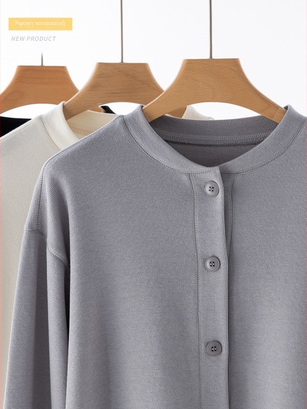 Γυναικείος cardigan σε ιαπωνοκορεατικό Leisure στυλ, χαλαρή γραμμή, μακριές μανίκες, στρογγυλός γιακά, ύφασμα βισκόζη