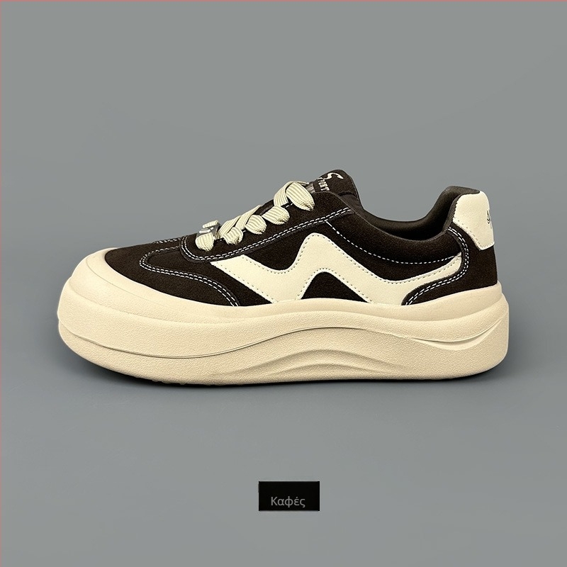 Γυναικεία casual δερμάτινα sneakers από δέρμα αγελάδας, στρογγυλή μύτη, χαμηλό κολάρο, φτέρνα 3–5 εκ, σόλα από καουτσούκ