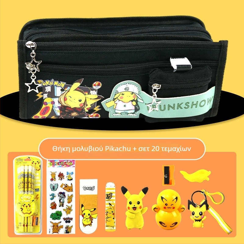 Θήκη μολυβιών Pikachu με μεγάλη χωρητικότητα – σχολικά είδη από καμβά, μάρκα Anime, Κορεατικό στυλ