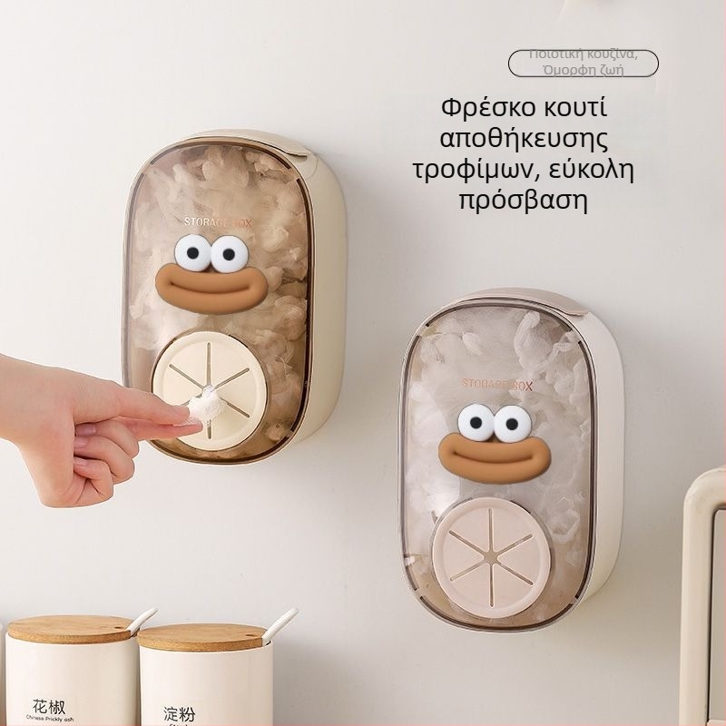 Κρεμαστό πλαστικό κουτί αποθήκευσης μεμβράνης κουζίνας — χωρίς διάτρηση, μοτίβο καρτούν, αποθήκευση