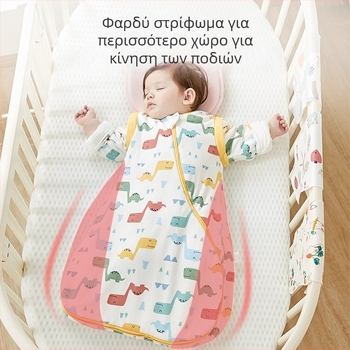 Υπνοσακούλα μωρού με μακριά μανίκια, παχιά για όλες τις εποχές, βαμβακερή, αντιβακτηριακή, ρύθμιση θερμοκρασίας, απομάκρυνση υγρασίας, μοτίβο καρτούν