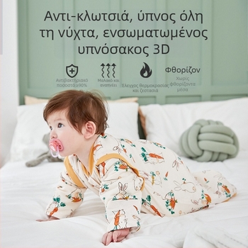 Υπνοσακούλα μωρού με μακριά μανίκια, παχιά για όλες τις εποχές, βαμβακερή, αντιβακτηριακή, ρύθμιση θερμοκρασίας, απομάκρυνση υγρασίας, μοτίβο καρτούν