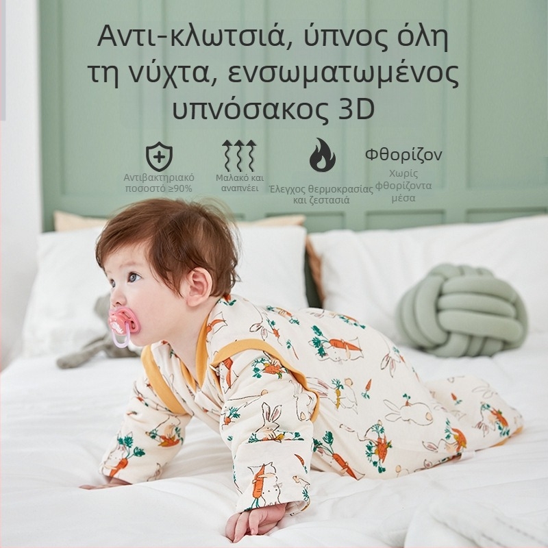 Υπνοσακούλα μωρού με μακριά μανίκια, παχιά για όλες τις εποχές, βαμβακερή, αντιβακτηριακή, ρύθμιση θερμοκρασίας, απομάκρυνση υγρασίας, μοτίβο καρτούν