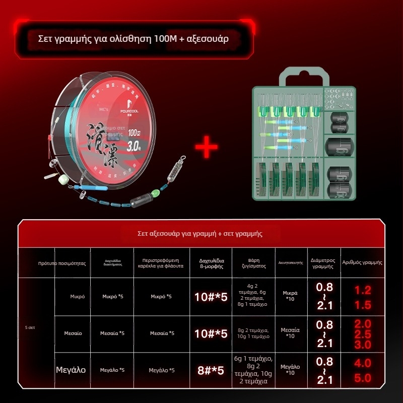 Σετ γραμμής ολίσθησης με έτοιμο φλοτέρ, μακρινή ρίψη δολωμάτων, ναϊλον κύρια γραμμή 100 μ για δεξαμενή