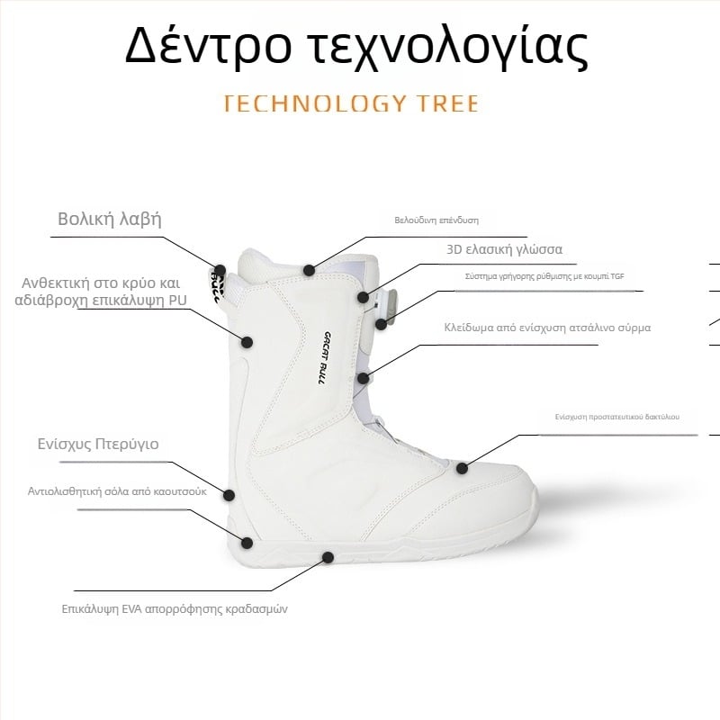 Snowboard μποτάκια, unisex, PU επάνω μέρος με αδιάβροχο ύφασμα, εξωτερική σόλα από καουουτσούκ, στρώση απορρόφησης κραδασμών