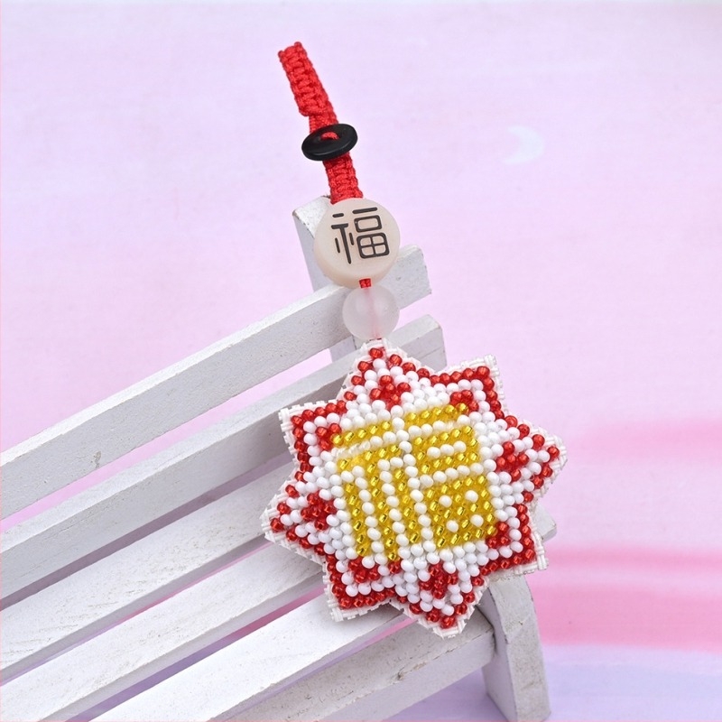 Σετ κεντήματος με σταυρό: διπλής όψεως κρεμαστό για κλειδιά με χάντρες, πλαστικό φύλλο, ύφασμα 14 ct, κινέζικού στυλ