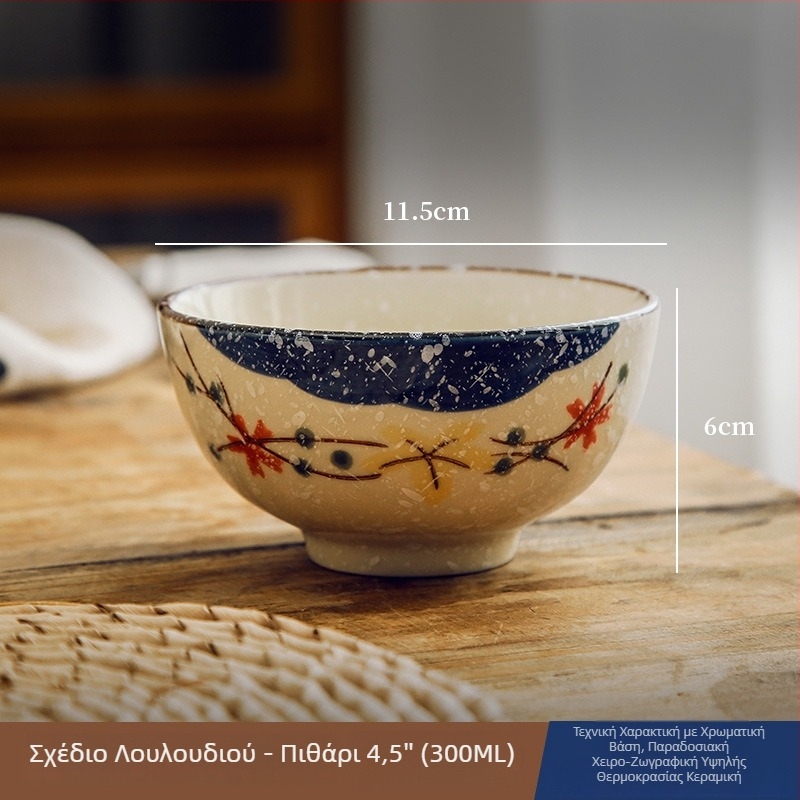 Κεραμικό μπολ για ρύζι και σούπα με γλάσο από κάτω, κινεζικού εθνικού στυλ σετ πιάτων, στρογγλό σχήμα, ρετρό πολυτέλεια, κατάλληλο για φούρνο μικροκυμάτων, ποικιλία σχεδίων
