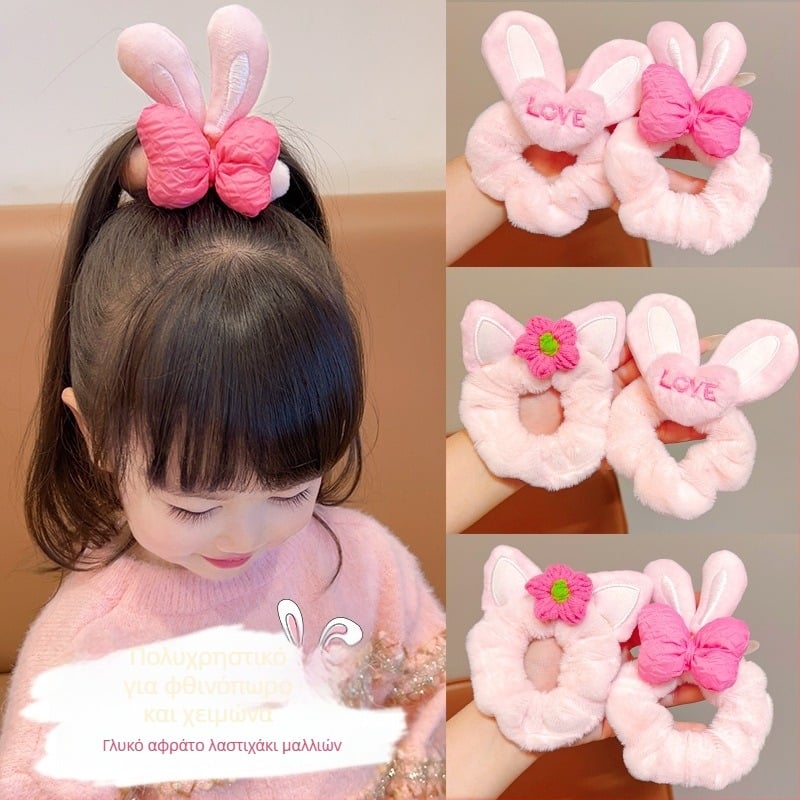 Λαστιχάκι αλογοουρά με λουλούδι και φιόγκο - βελούδινο ύφασμα, χειροποίητο, κορεατικό στυλ, υψηλή ελαστικότητα