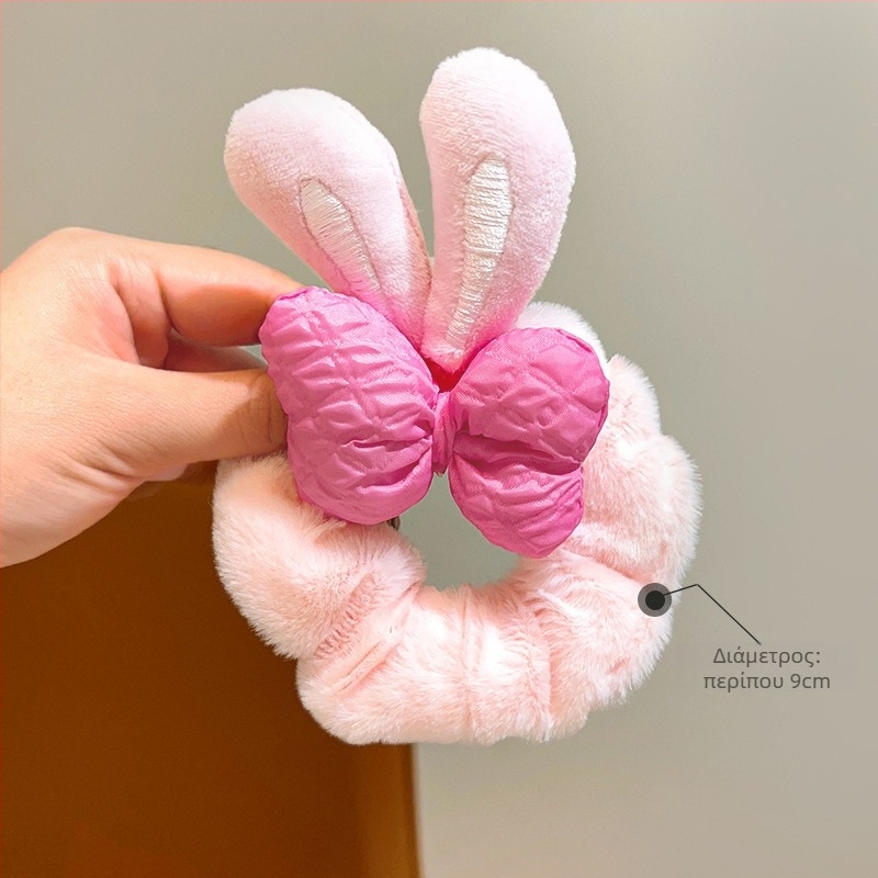 Λαστιχάκι αλογοουρά με λουλούδι και φιόγκο - βελούδινο ύφασμα, χειροποίητο, κορεατικό στυλ, υψηλή ελαστικότητα