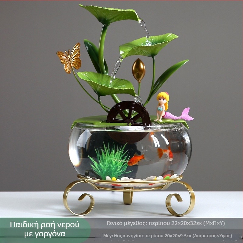 Διακοσμητικό γραφείου με λωτό, από γυαλί και σίδερο, χειροποίητο, στυλ ελαφριάς πολυτέλειας