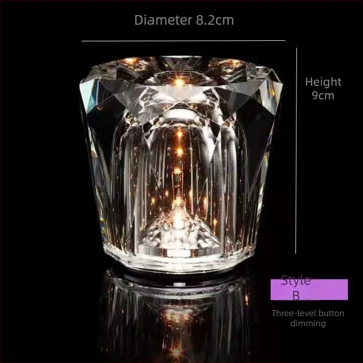 Φορητό Ασύρματο Νυχτερινό Φως με Κρυστάλλινο Διαμάντι – Διακοσμητική Λάμπα Γραφείου, Επαναφορτιζόμενη, 0,5W