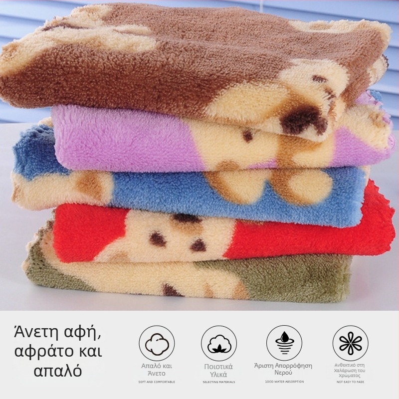 Παιδική πετσέτα χεριών από κοραλλένιο φλίς, χωρίς στύλιση νήματος, απορρόφηση 5–10 δευτερόλεπτα, βάρος 21 g, εκτυπωμένο σχέδιο