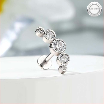 Κοσμήματα piercing για χείλος από τιτάνιο G23 με εσωτερική βίδα, ζιρκόν φλατ-μπακ, υποαλλεργικό σχέδιο σε σπειροειδή μορφή