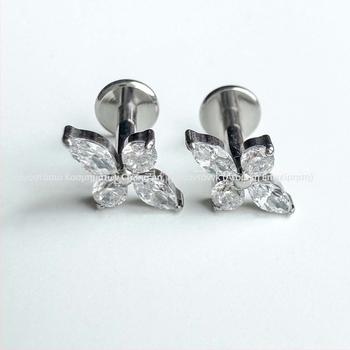 F136 Τιτάνιο lip studs με 5A ζιρκόνιο, σχέδιο τετράφυλλου κλαδιού, κράμα G23 για piercing σώματος