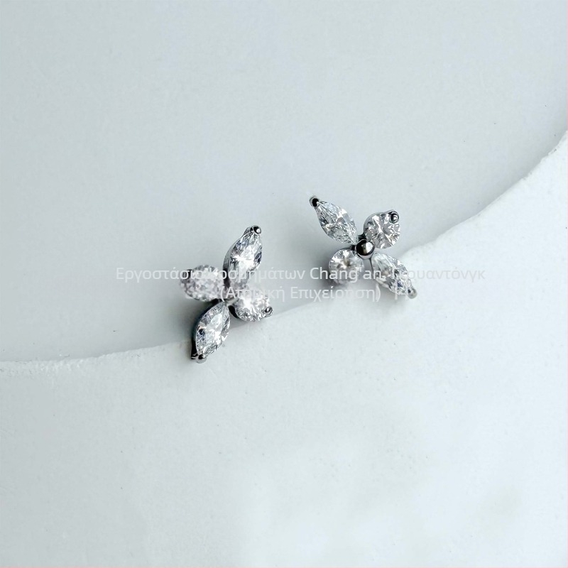 F136 Τιτάνιο lip studs με 5A ζιρκόνιο, σχέδιο τετράφυλλου κλαδιού, κράμα G23 για piercing σώματος