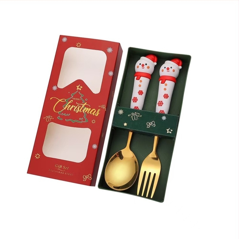 Σετ κουτάλι και πιρούνι από ανοξείδωτο χάλυβα για παιδιά – χριστουγεννιάτικο καρτούν θέμα με Άγιο Βασίλη και τάρανδο, χαριτωμένο στυλ