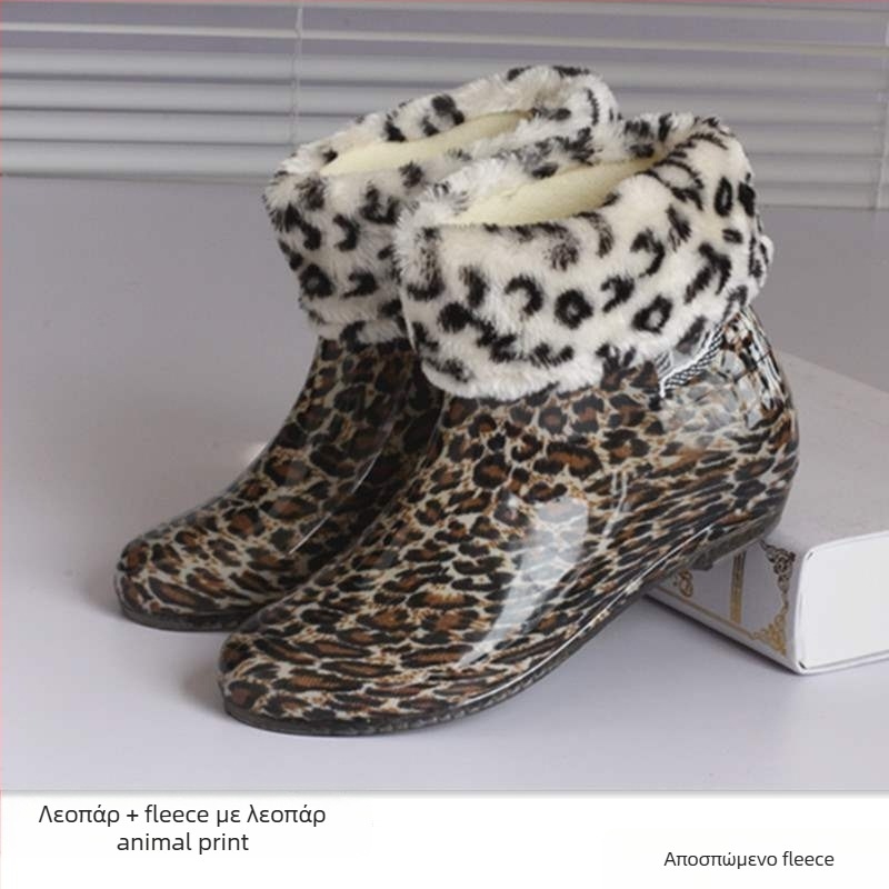 Γυναικείες μπότες βροχής, PVC πάνω μέρος, αδιάβροτες, με επένδυση φλίς, αντιολισθητικές σόλες, χαμηλό προφίλ